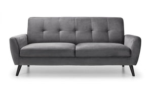 Julian Bowen Monza 3 Seater Sofa Grey Velvet From The Front-Better Bed Company