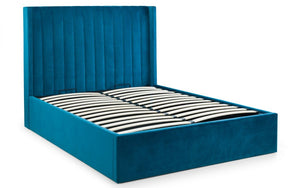 Julian Bowen Langham Scalloped Headboard Storage Bed Teal Slatted Base From Side-Better Bed Company 