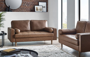 Julian Bowen Henley 3 Seater Sofa With Bolster - Brown Tan Faux Leather Set-Better Bed Company