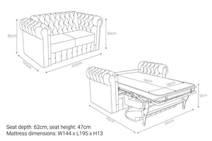 Jay-Be Chesterfield 3 Seater Sofa Bed with Deep e-Sprung™ Mattress Dimensions-Better Bed Company