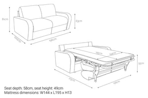 Jay-Be Deco 2 Seater Sofa Bed with Deep e-Sprung™ Mattress Dimensions-Better Bed Company