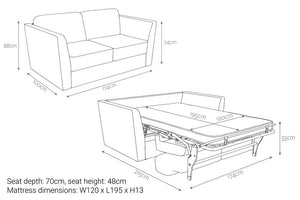 Jay-Be Elegance 2 Seater Sofa Bed with Deep e-Sprung™ Mattress Dimensions-Better Bed Company