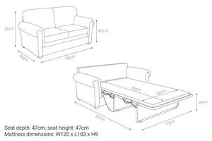 Jay-Be Heritage 2 Seater Sofa Bed with e-Pocket Mattress Dimensions-Better Bed Company