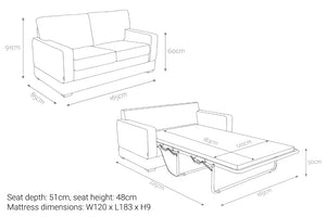 Jay-Be Urban 2 Seater Sofa Bed with e-Pocket Mattress Dimensions-Better Bed Company