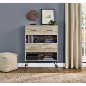 Dorel Home Landon Retro Bookcase With Bins Grey Oak