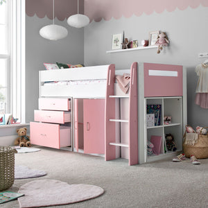 Bedmaster Lacy Midsleeper Bed Pink Drawers Open-Better Bed Company