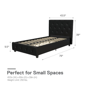 Dorel Home Dakota Upholstered Bed Black PU Single Dimensions-Better Bed Company