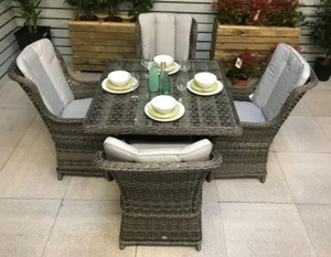 Signature Weave Victoria Square Dining Table 100cm In Multi Grey Wicker With Chairs-Better Bed Company 