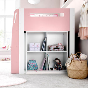 Bedmaster Lacy Midsleeper Bed Pink Shelving-Better Bed Company