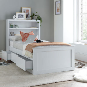 Bedmaster Enzo White Wooden 3 Drawer Storage Bed From Front Drawers Open-Better Bed Company