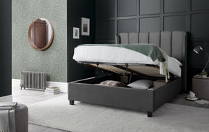 Bedmaster Aurora Velvet Ottoman Storage Bed Grey Open-Better Bed Company