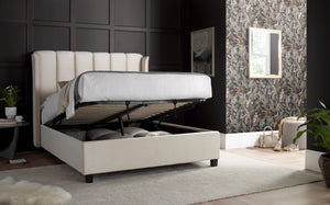 Bedmaster Aurora Velvet Ottoman Storage Bed Stone Open-Better Bed Company 