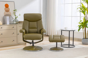 GFA Biarritz Recliner And Foot Stool Olive Green Plush-Better Bed Company