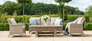 Maze Rattan Cotswold 3 Seat Sofa Dining And Foot Stools With Rising Table-Better Bed Company 