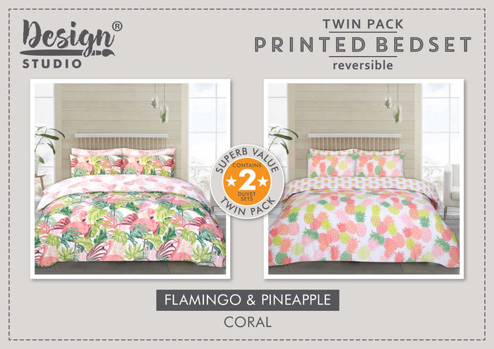 Design Studio Twin Pack Flamingo/Pineapple Duvet Set