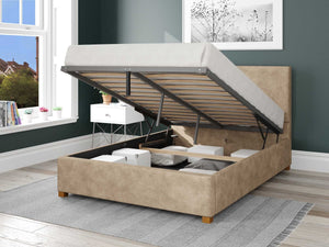 Better Peterborough Linen Beige Ottoman Bed Open-Better Bed Company