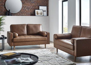 Julian Bowen Henley 2 Seater Sofa With Bolster - Brown Tan Faux Leather Full Set-Better Bed Company