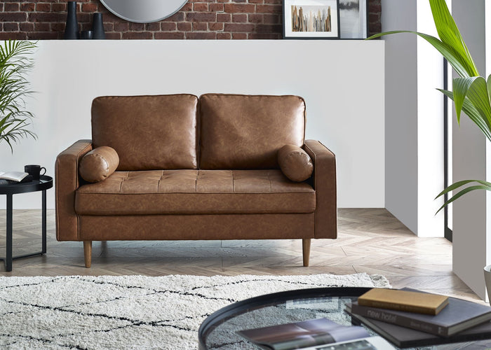 Julian Bowen Henley 2 Seater Sofa With Bolster - Brown Tan Faux Leather