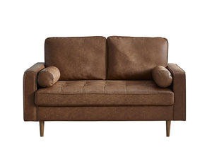 Julian Bowen Henley 2 Seater Sofa With Bolster - Brown Tan Faux Leather From Front-Better Bed Company