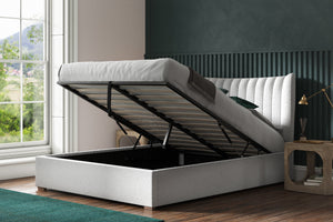 Durham Ottoman Bed White Boucle Open-Better Bed Company