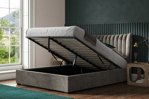 Durham Ottoman Bed Mid Grey Open-Better Bed Company