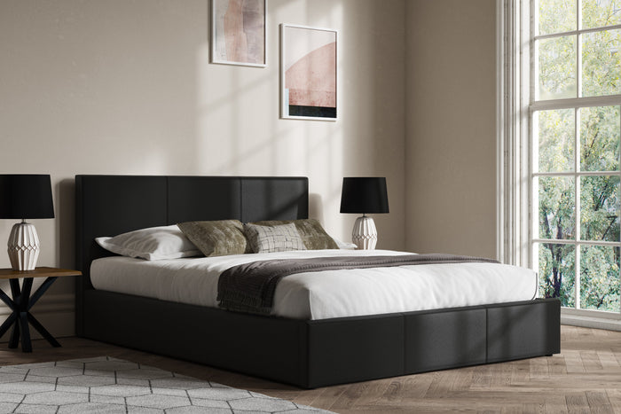 Emporia Beds Madrid Black Faux Leather Ottoman Bed