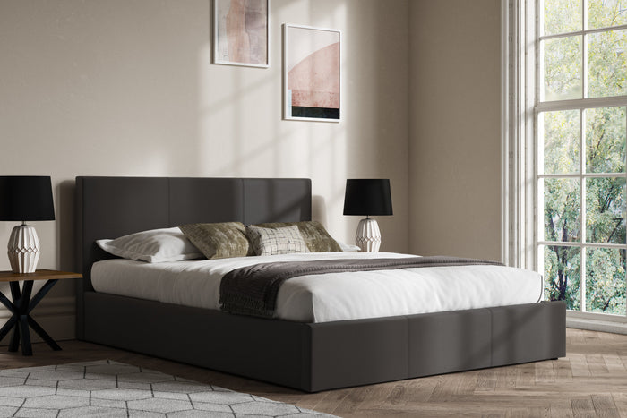 Emporia Beds Madrid Faux Leather Ottoman Bed Grey