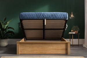 Jameston Solid Oak Ottoman Bed Open From Front-Better Bed Company