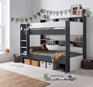 Bedmaster Oliver Bunk Bed Grey And White With Storage-Better Bed Company