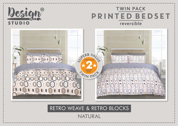 Design Studio Twin Pack Retro Weave/Blocks Duvet Set