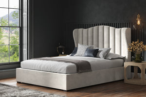 Babbacombe Ottoman Bed Light Grey Velvet From Side-Better Bed Company