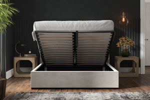 Babbacombe Ottoman Bed Light Grey Velvet Open From Front-Better Bed Company