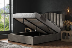 Babbacombe Ottoman Bed Dark Grey Velvet From Side Open-Better Bed Company