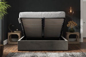 Babbacombe Ottoman Bed Dark Grey Velvet From Front Open-Better Bed Company
