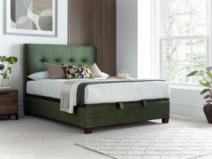 Kaydian Walkworth Winter Moss Green Ottoman Bed Frame From Side-Better Bed Company