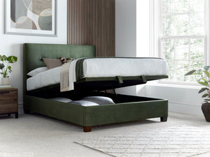 Kaydian Walkworth Winter Moss Green Ottoman Bed Frame Open-Better Bed Company
