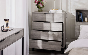 Julian Bowen Bali 4 Drawer Chest Grey Oak Drawers Open-Better Bed Company