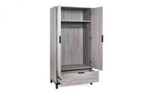 Julian Bowen Bali 2 Door 1 Drawer Wardrobe Grey Oak Inside-Better Bed Company