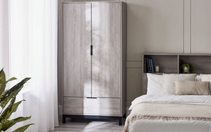 Julian Bowen Bali 2 Door 1 Drawer Wardrobe Grey Oak-Better Bed Company