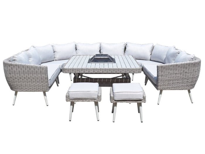 Signature Weave Danielle U Shape Sofa Dining Set With Fire And Drinks Pit