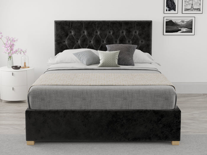 Better Finchen Black Velvet Ottoman Bed
