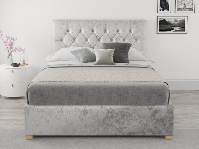 Better Finchen Silver Velvet Ottoman Bed