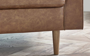 Julian Bowen Henley 3 Seater Sofa With Bolster - Brown Tan Faux Leather Legs Close Up-Better Bed Company