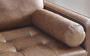 Julian Bowen Henley 3 Seater Sofa With Bolster - Brown Tan Faux Leather Arm Rest Close Up-Better Bed Company