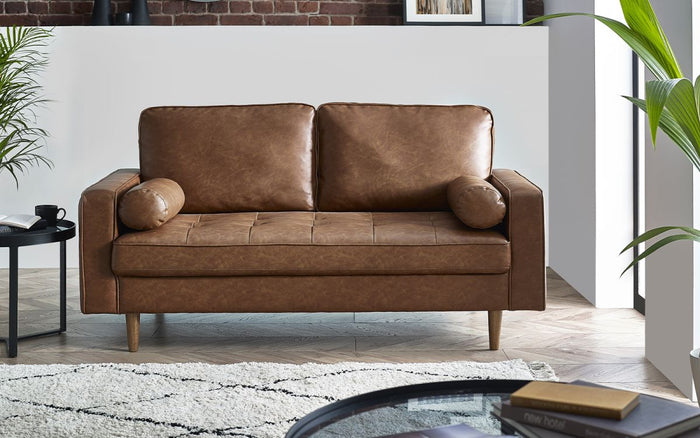 Julian Bowen Henley 3 Seater Sofa With Bolster - Brown Tan Faux Leather