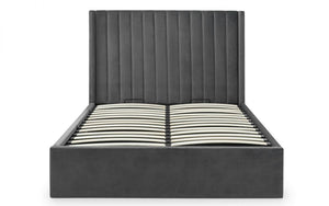 Julian Bowen Langham Scalloped Headboard Storage Bed Grey Slats On Show From Front View-Better Bed Company