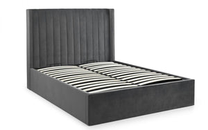 Julian Bowen Langham Scalloped Headboard Storage Bed Grey Slats From Side View-Better Bed Company