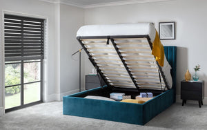 Julian Bowen Langham Scalloped Headboard Storage Bed Teal Open View-Better Bed Company