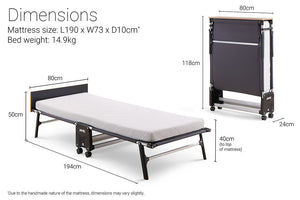 Jay-Be Rollaway Folding Bed with e-Fibre Mattress Dimensions-Better Bed Company