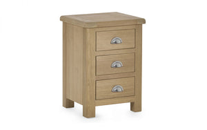 Julian Bowen Memphis Limed Oak 3 Drawer Bedside Table From Side And Front-Better Bed Company